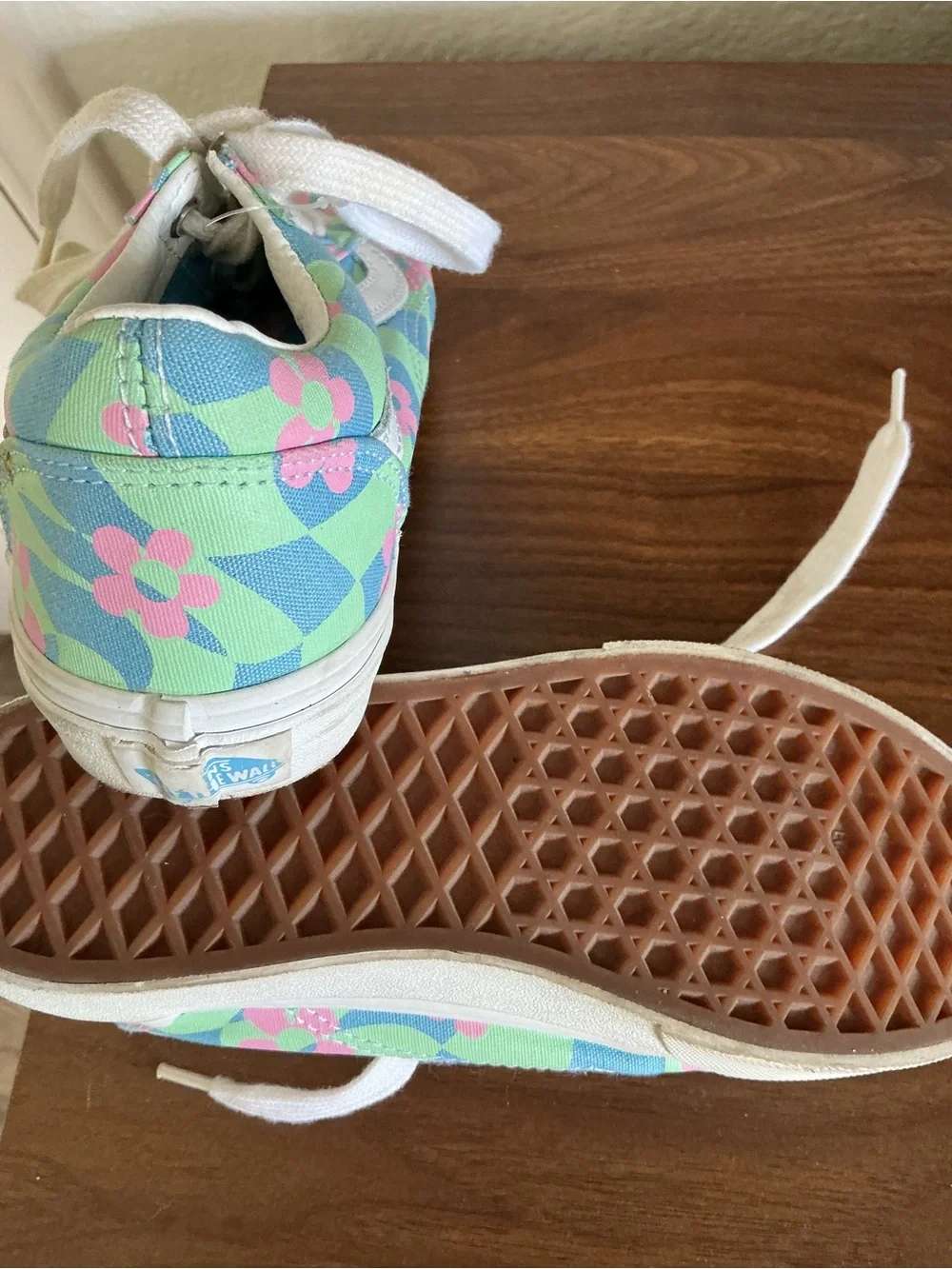 Vans Kids Floral Checkerboard Old Skool Sneakers - Blue/Pink/Green